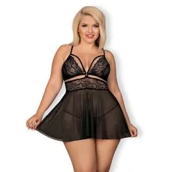 Obsessive 838-BAB-1 Babydoll & Culotte Noir XXL