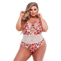 Baci White Floral Teddy En Dentelle XXL