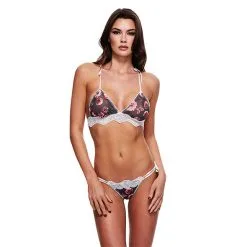 Baci Grey Floral & Lace Bra Ensemble Lingerie Sexy 2 Pieces
