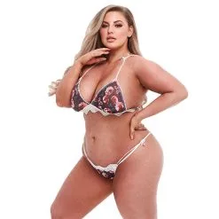 Baci Grey Floral & Lace Ensemble Lingerie 2 Pieces Taille De Reine