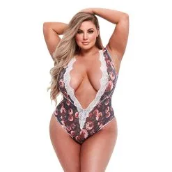 Baci Grey Floral & Lace Teddy Taille De Reine