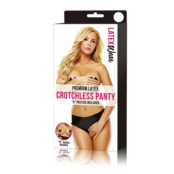 Latexwear Premium Latex Culotte Avec Entrejambe Ouvert & X Pasties Noir – Image 4
